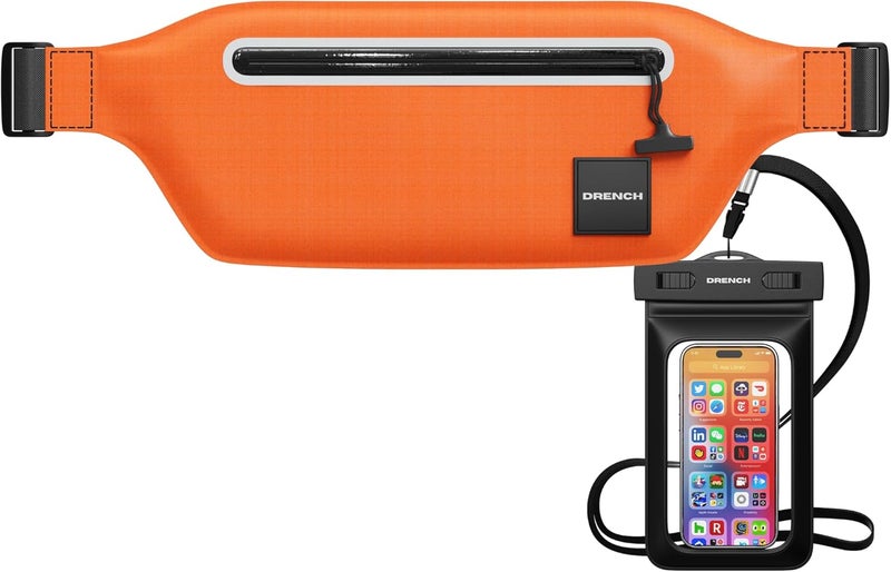 Drench Store 100% Waterproof Waist Pouch with Floating Phone Case | Submersible Dry Bag Fanny Pack | Waterproof Belt Bag for Swimming, Boating, SUP, Snorkeling | IPX8 Waist Pack + Phone Holder, Orange - Image 1